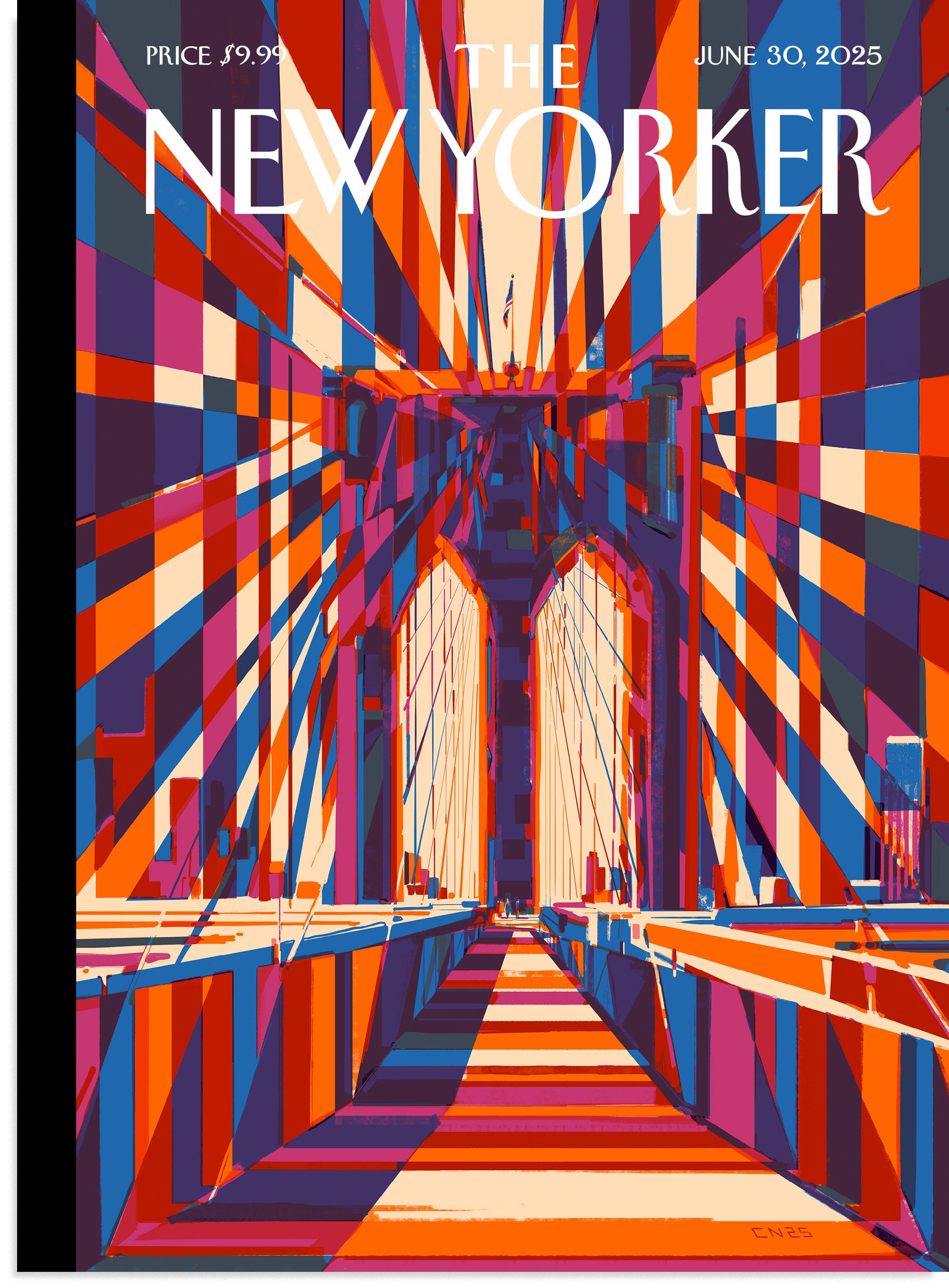 The cover of the June 30 2025 issue of The New Yorker which features a colorful geometric illustration of the Brooklyn...