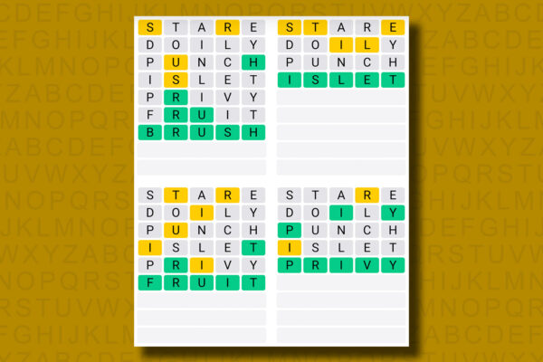 Quordle answers for game 1242 on a yellow background