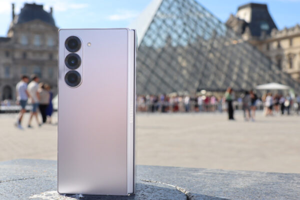 Samsung Galaxy Z Fold 6 in Paris in front of the Louvre pyramid