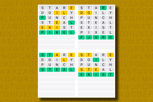 Quordle answers for game 1246 on a yellow background