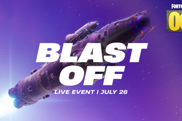 The Fortnite OG rocket ship against a purple space background. The words: