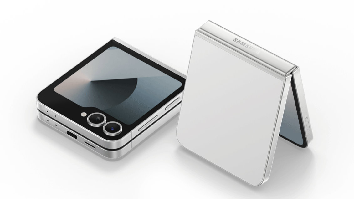 A Samsung Galaxy Z Flip 6 in White
