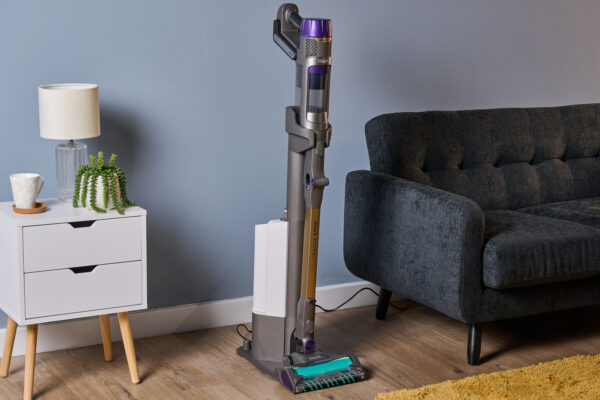 Shark PowerDetect cordless vacuum in its auto-empty base